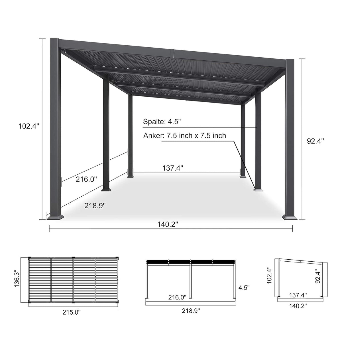 11FT X 18FT Modern Louvered Aluminum Pergola with Sloped Roof