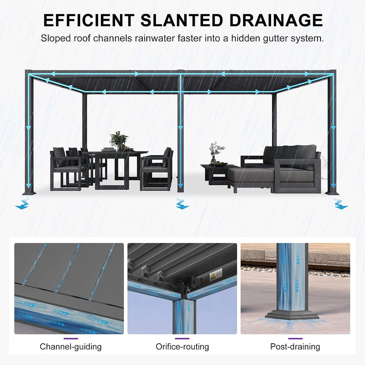 11FT X 18FT Modern Louvered Aluminum Pergola with Sloped Roof