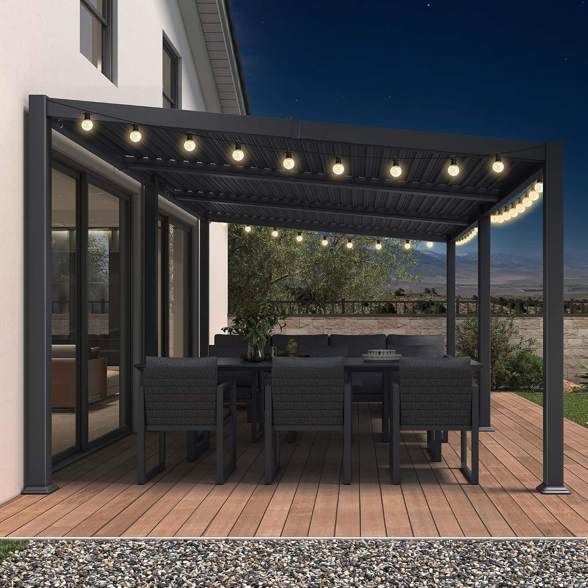 11FT X 18FT Modern Louvered Aluminum Pergola with Sloped Roof