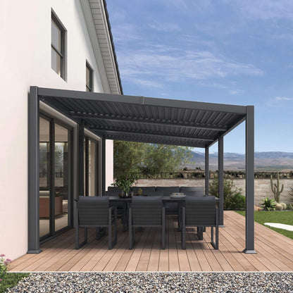 11FT X 18FT Modern Louvered Aluminum Pergola with Sloped Roof