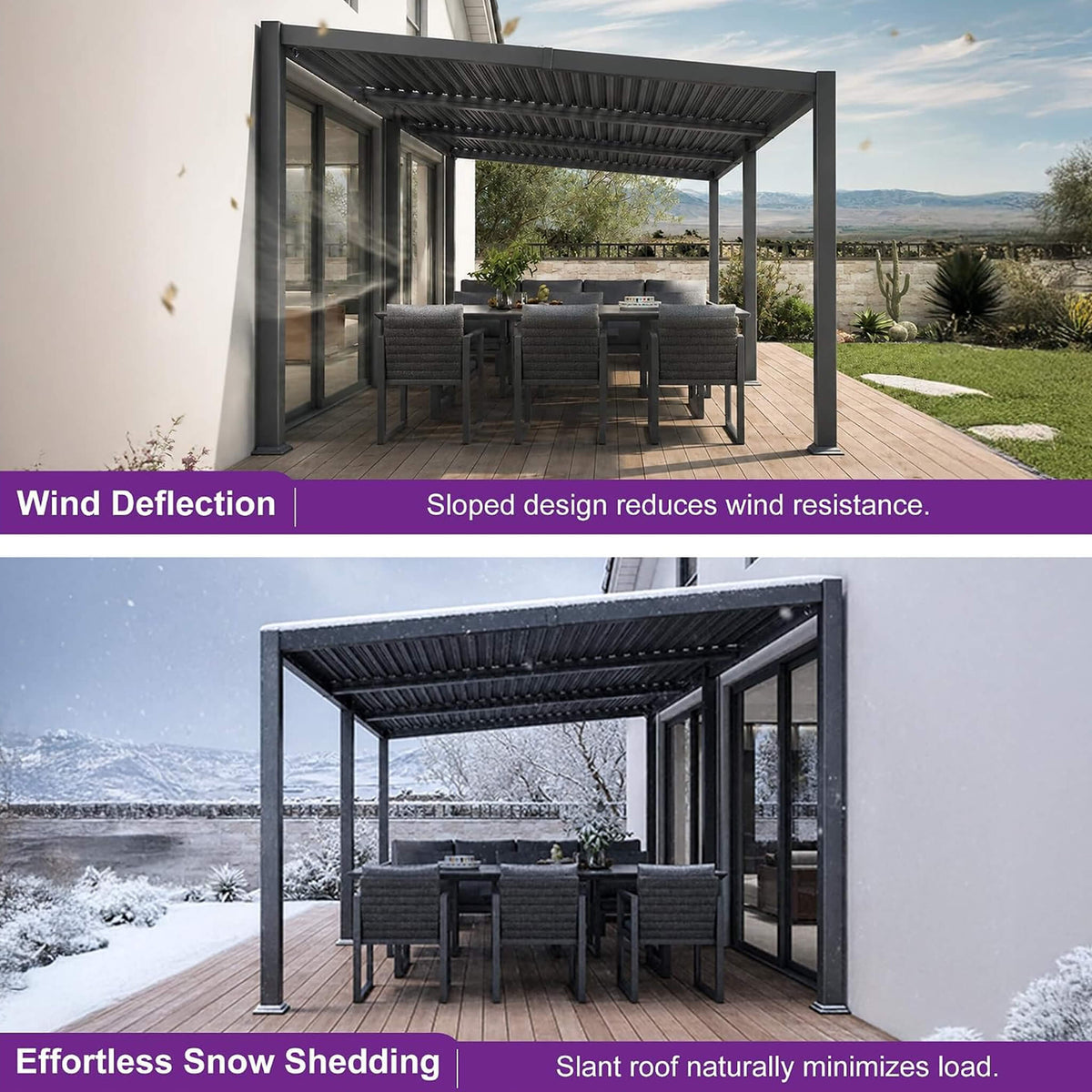 11FT X 18FT Modern Louvered Aluminum Pergola with Sloped Roof