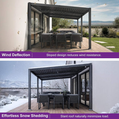 11FT X 18FT Modern Louvered Aluminum Pergola with Sloped Roof