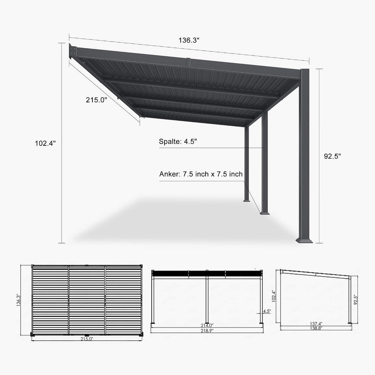 11FT X 18FT Modern Wall-Mounted Louvered Pergola with Aluminum Frame