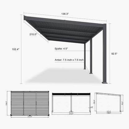 11FT X 18FT Modern Wall-Mounted Louvered Pergola with Aluminum Frame