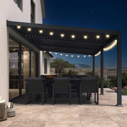 11FT X 18FT Modern Wall-Mounted Louvered Pergola with Aluminum Frame