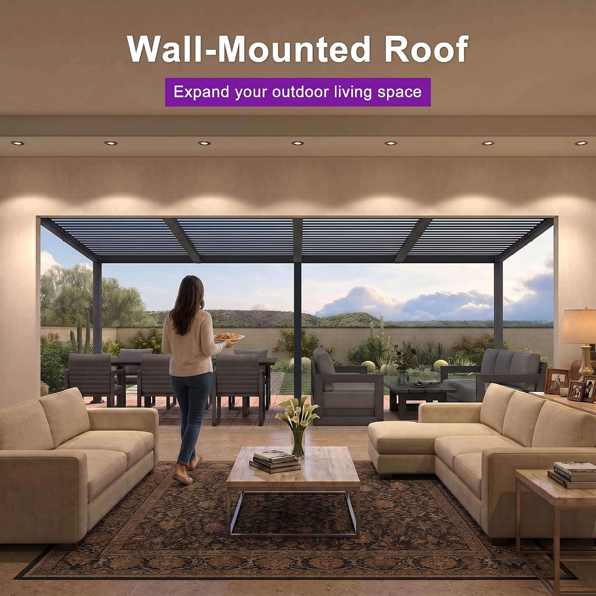 11FT X 18FT Modern Wall-Mounted Louvered Pergola with Aluminum Frame