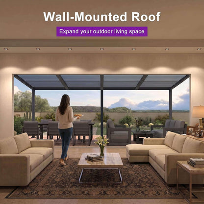 11FT X 18FT Modern Wall-Mounted Louvered Pergola with Aluminum Frame