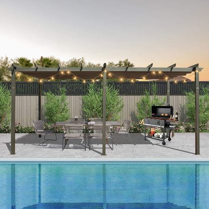11' x 20' Alora Premium Outdoor Retractable Aluminum Pergola Gazebo With Weather-Resistant Canopy