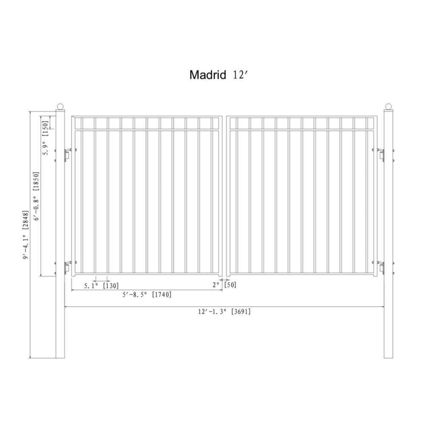 12FT - 18FT Heavy-Duty Madrid-Style Premium Steel Dual-Swing Driveway Gate