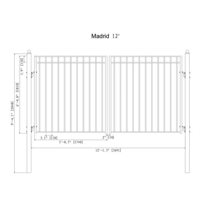12FT - 18FT Heavy-Duty Madrid-Style Premium Steel Dual-Swing Driveway Gate