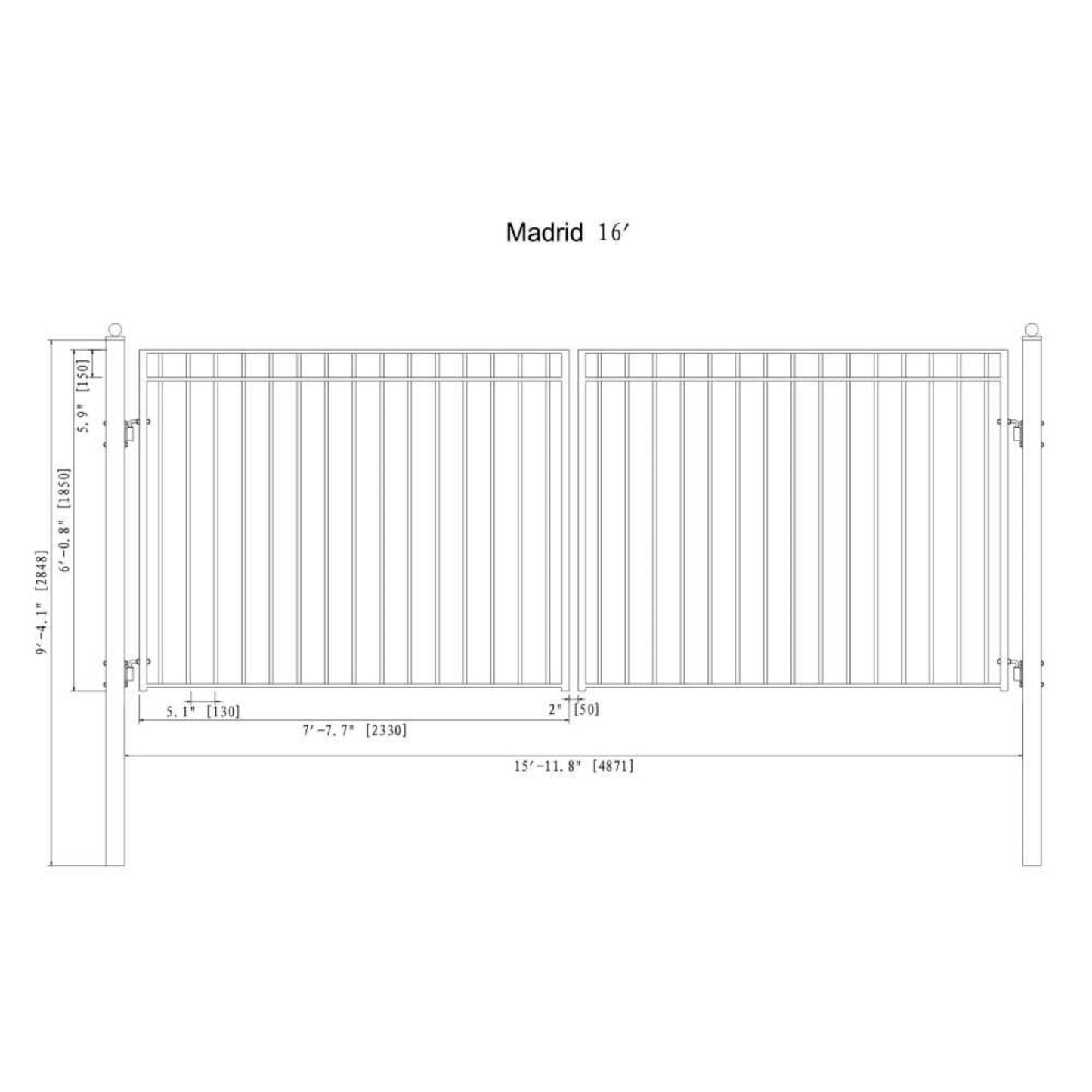 12FT - 18FT Heavy-Duty Madrid-Style Premium Steel Dual-Swing Driveway Gate