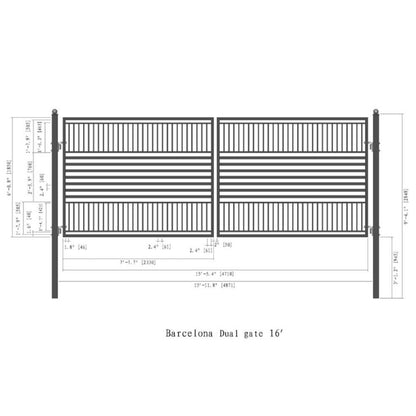12FT - 18FT Heavy-Duty Barcelona-Style Powder-Coated Steel Galvanized Dual Swing Driveway Gate