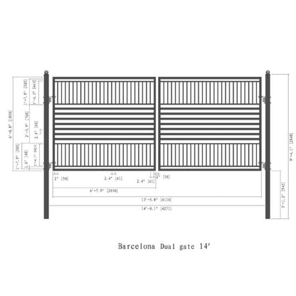 12FT - 18FT Heavy-Duty Barcelona-Style Powder-Coated Steel Galvanized Dual Swing Driveway Gate