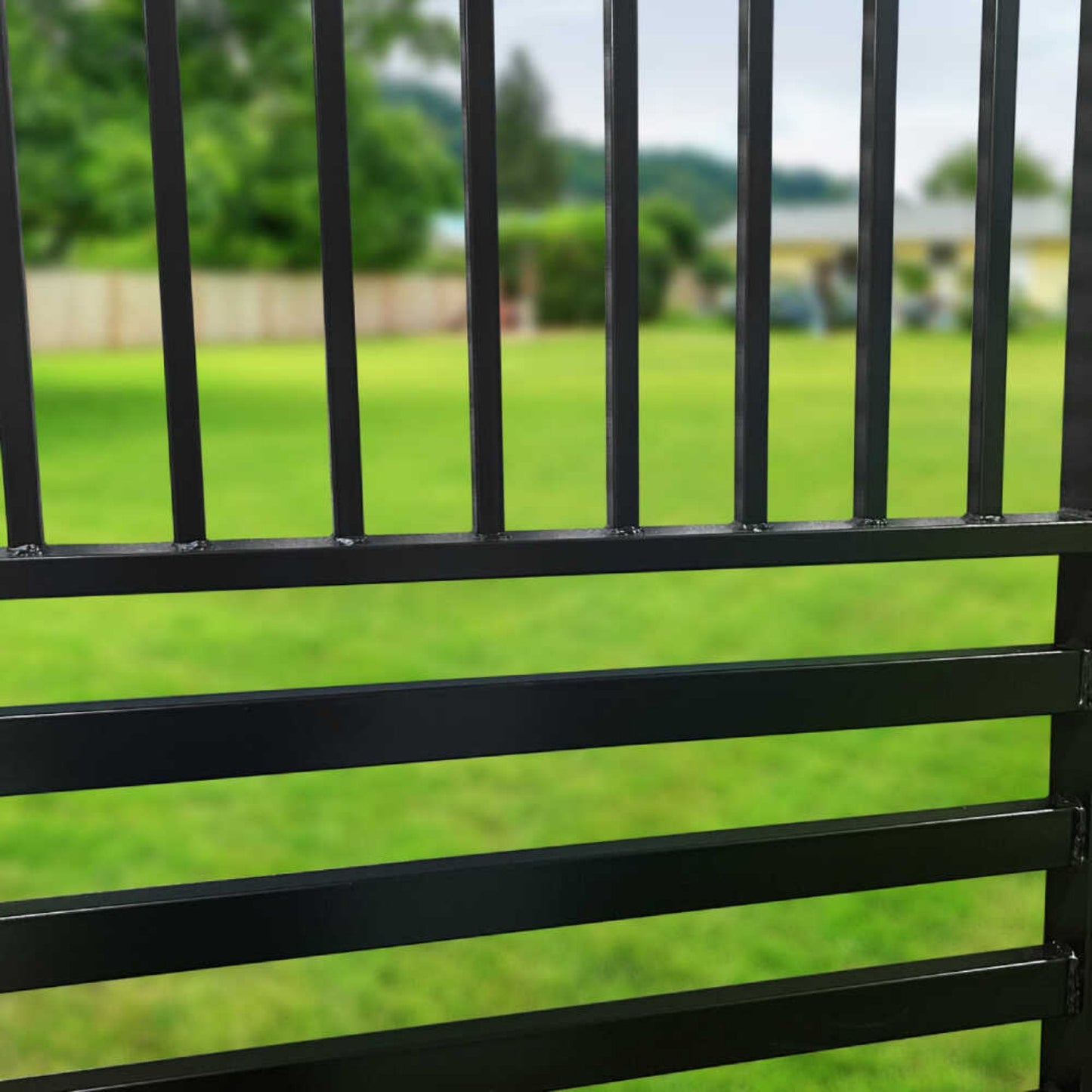 12FT - 18FT Heavy-Duty Barcelona-Style Powder-Coated Steel Galvanized Dual Swing Driveway Gate