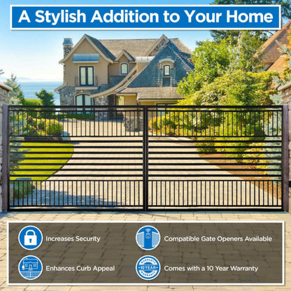 12FT - 18FT Heavy-Duty Barcelona-Style Powder-Coated Steel Galvanized Dual Swing Driveway Gate