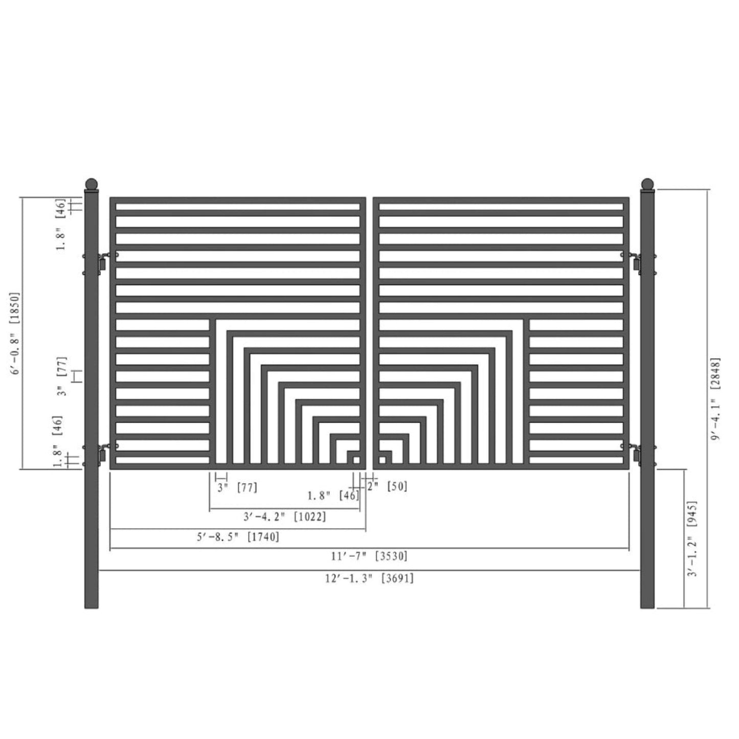 12FT - 18FT Heavy-Duty Florence-Style Powder-Coated Galvanized Steel Dual-Swing Driveway Gate