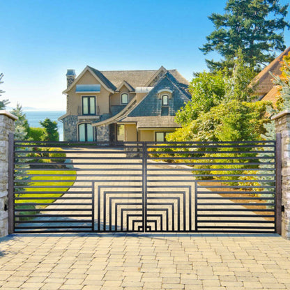 12FT - 18FT Heavy-Duty Florence-Style Powder-Coated Galvanized Steel Dual-Swing Driveway Gate