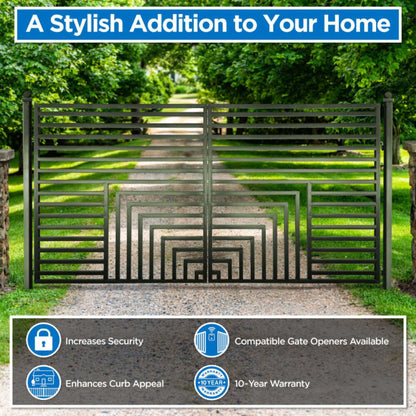 12FT - 18FT Heavy-Duty Florence-Style Powder-Coated Galvanized Steel Dual-Swing Driveway Gate