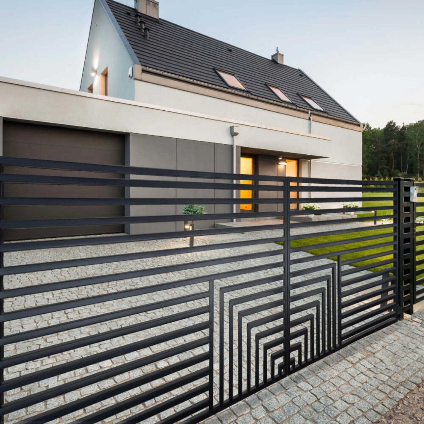 12FT - 18FT Heavy-Duty Florence-Style Powder-Coated Galvanized Steel Dual-Swing Driveway Gate