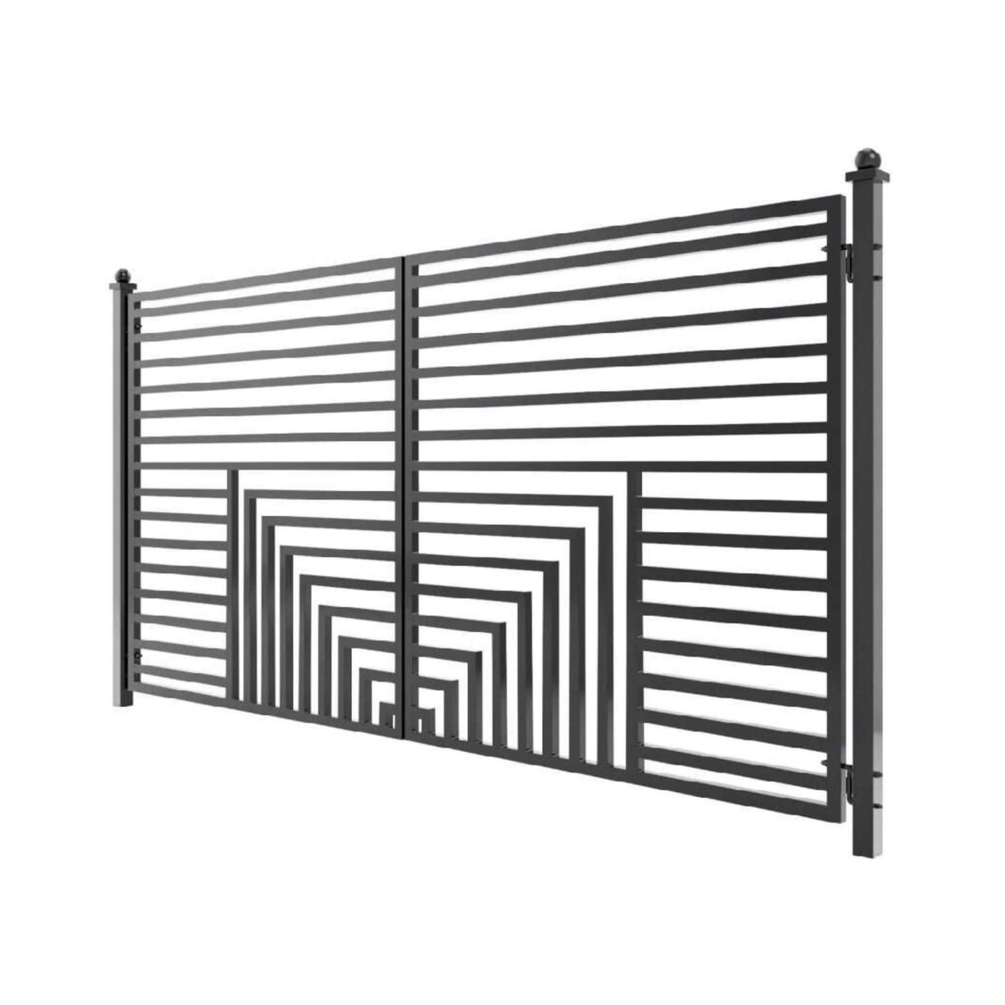 12FT - 18FT Heavy-Duty Florence-Style Powder-Coated Galvanized Steel Dual-Swing Driveway Gate