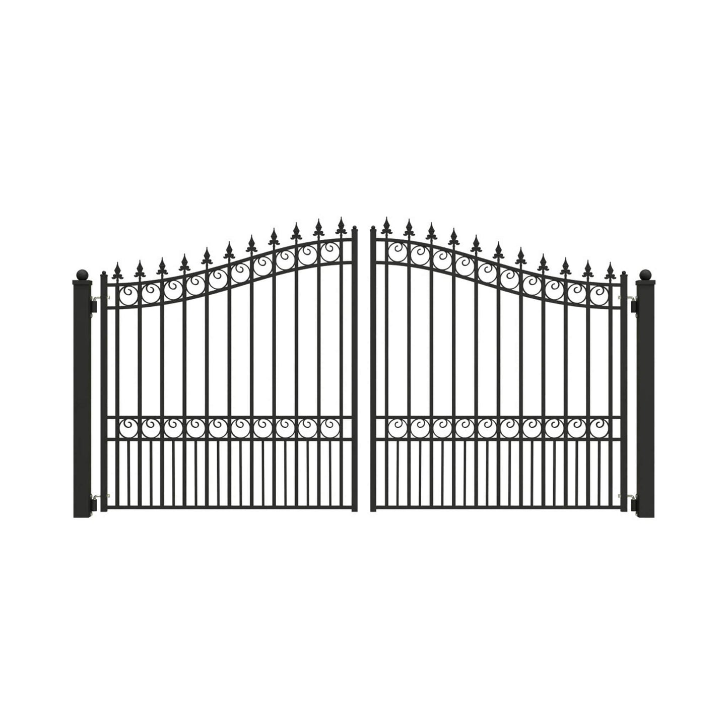 12FT - 18FT Heavy-Duty London-Style Powder-Coated Galvanized Steel Dual-Swing Driveway Gate