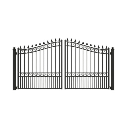 12FT - 18FT Heavy-Duty London-Style Powder-Coated Galvanized Steel Dual-Swing Driveway Gate