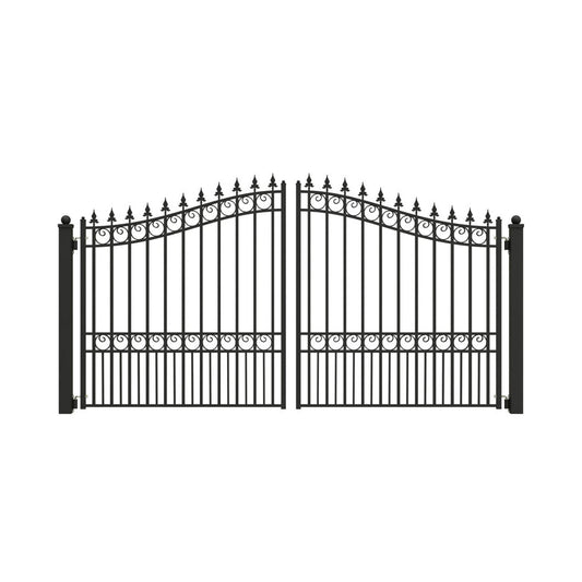 12FT - 18FT Heavy-Duty London-Style Powder-Coated Galvanized Steel Dual-Swing Driveway Gate