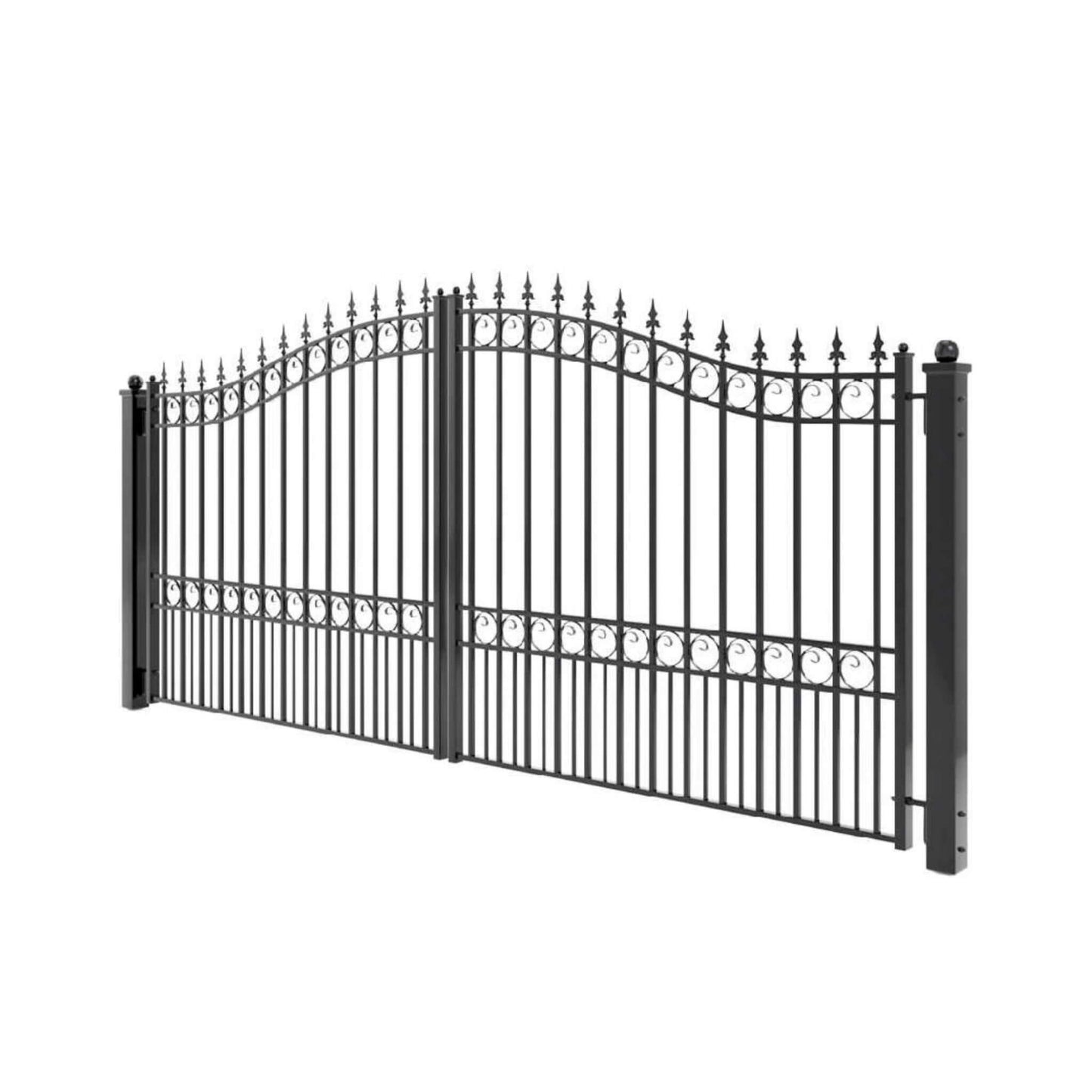 12FT - 18FT Heavy-Duty London-Style Powder-Coated Galvanized Steel Dual-Swing Driveway Gate