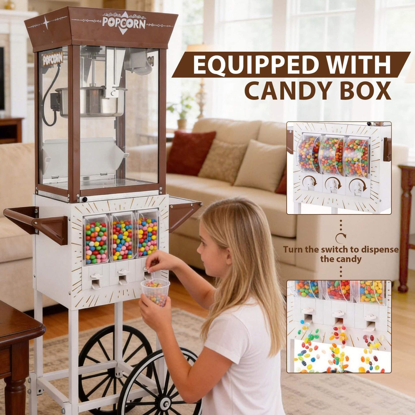 12-Ounce Commercial Retro Popcorn Machine Cart with Candy Boxes