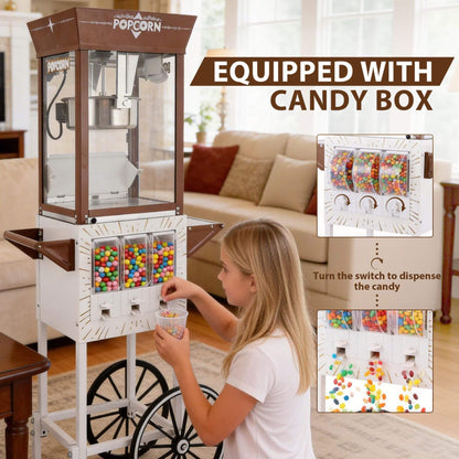 12-Ounce Commercial Retro Popcorn Machine Cart with Candy Boxes