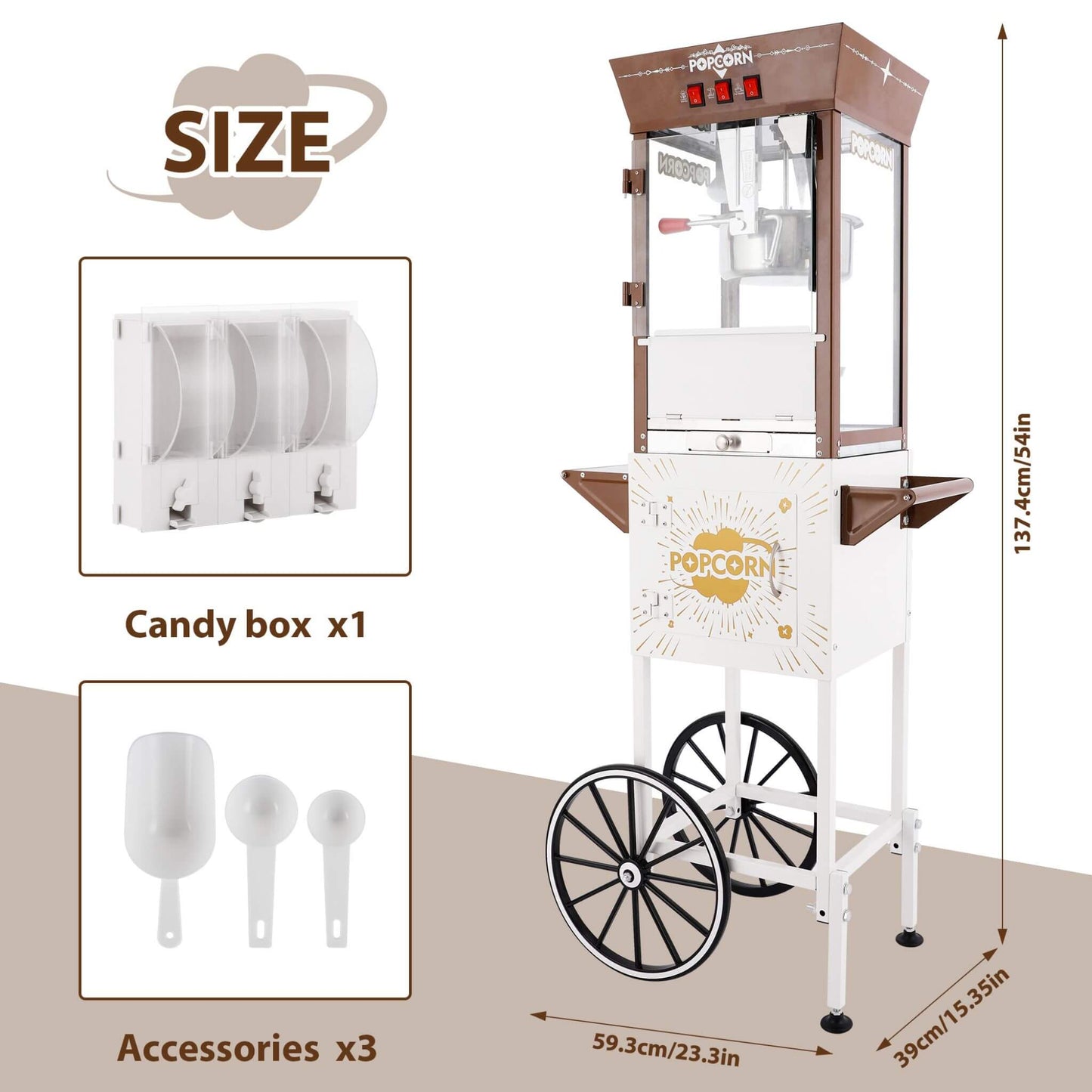 12-Ounce Commercial Retro Popcorn Machine Cart with Candy Boxes