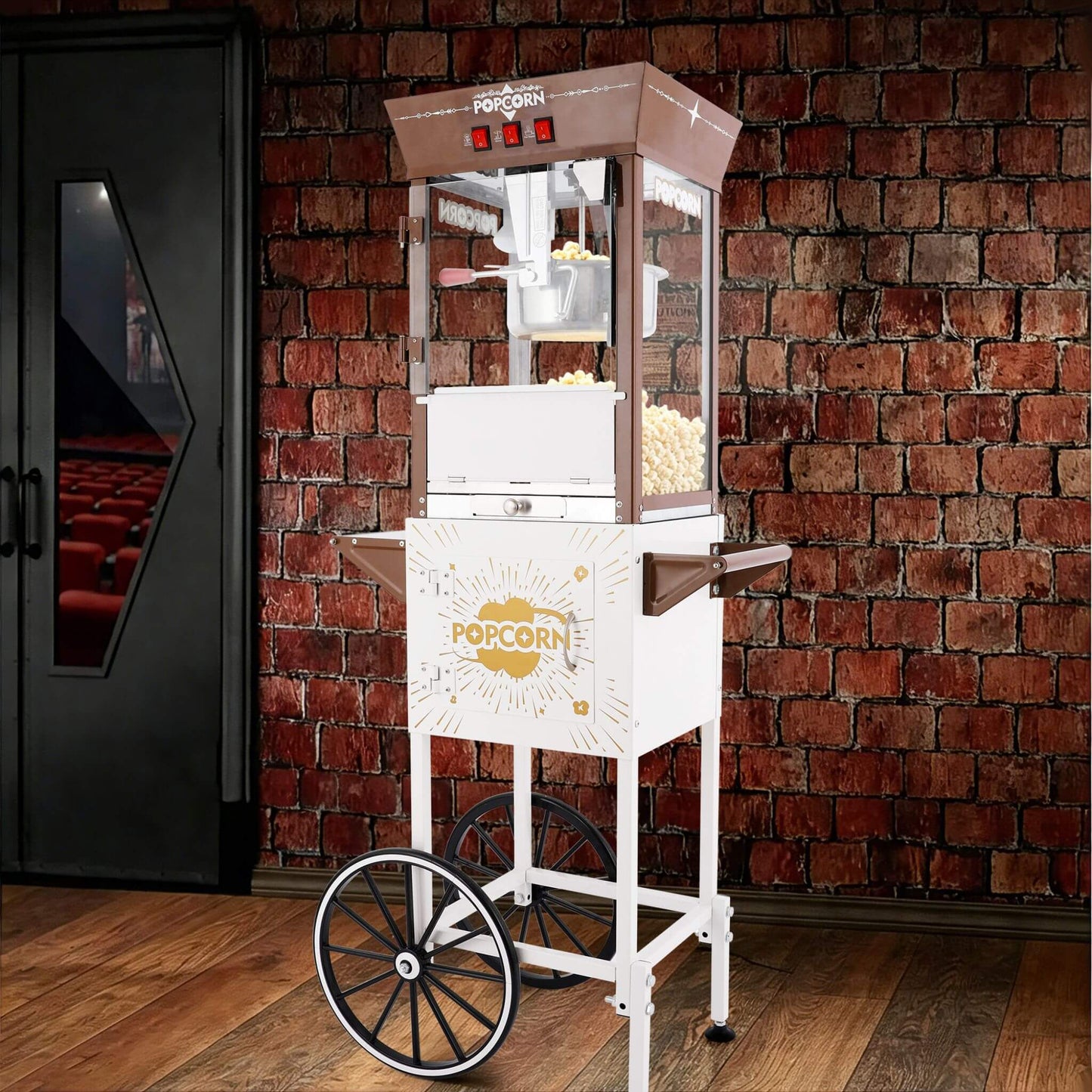 12-Ounce Commercial Retro Popcorn Machine Cart with Candy Boxes