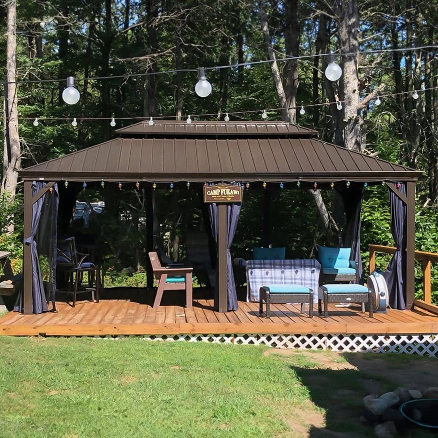 12' x 20' FT Heavy-Duty Outdoor Backyard Hardtop Gazebo With Netting And Curtains
