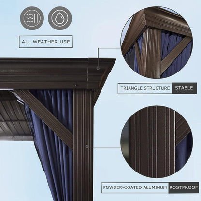 12' x 20' FT Heavy-Duty Outdoor Backyard Hardtop Gazebo With Netting And Curtains