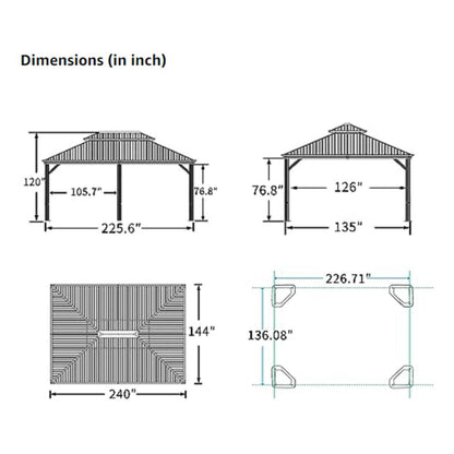 12' x 20' FT Heavy-Duty Outdoor Backyard Hardtop Gazebo With Netting And Curtains