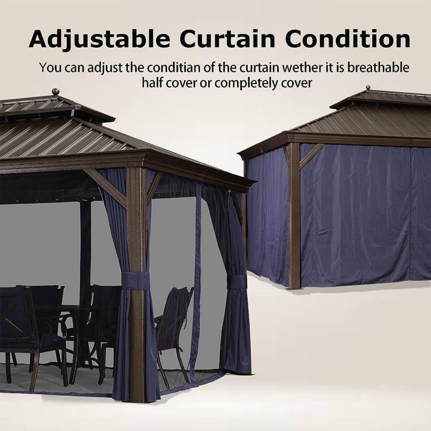 12' x 20' FT Heavy-Duty Outdoor Backyard Hardtop Gazebo With Netting And Curtains