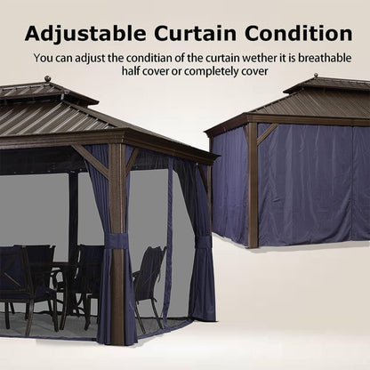 12' x 20' FT Heavy-Duty Outdoor Backyard Hardtop Gazebo With Netting And Curtains