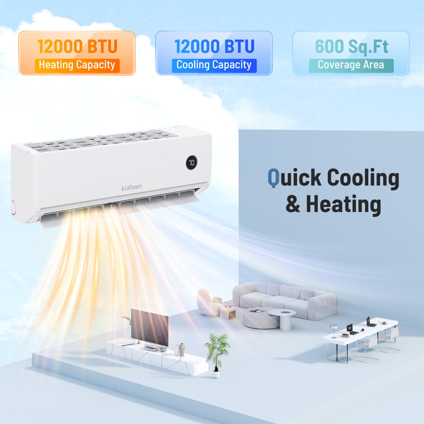 12000 BTU 18.1 SEER2 115V Mini Split Air Conditioner Works with Alexa