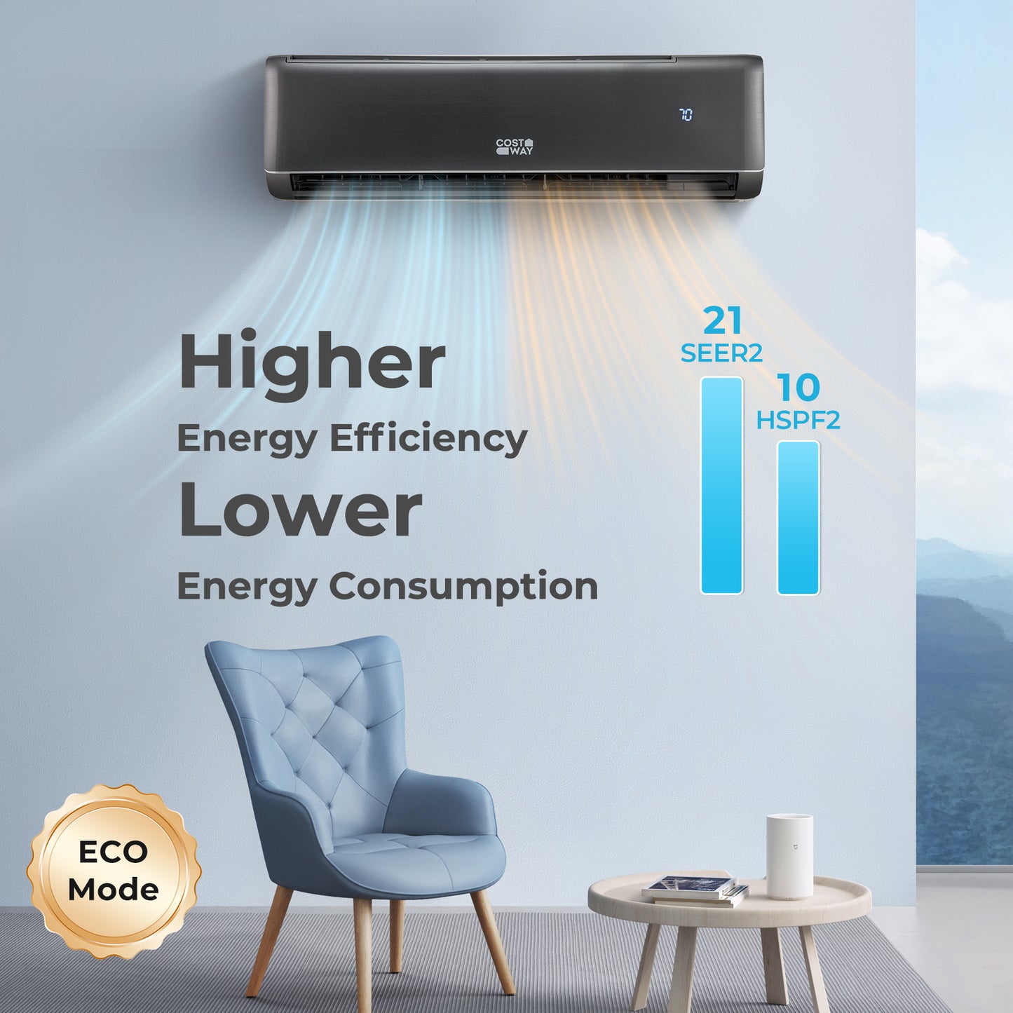 Energy Star Certified 12000 BTU 21 SEER2 208-230V Mini Split Air Conditioner and Heater Gray