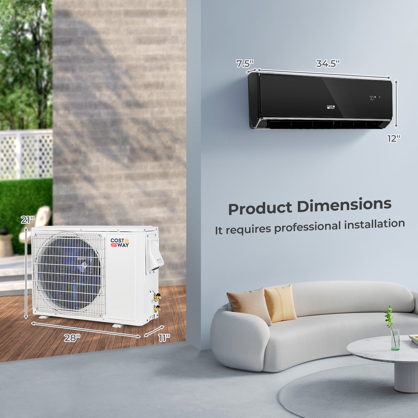 12000 BTU 22 SEER2 208-230V Wifi Enabled Mini Split Air Conditioner and Heater Black