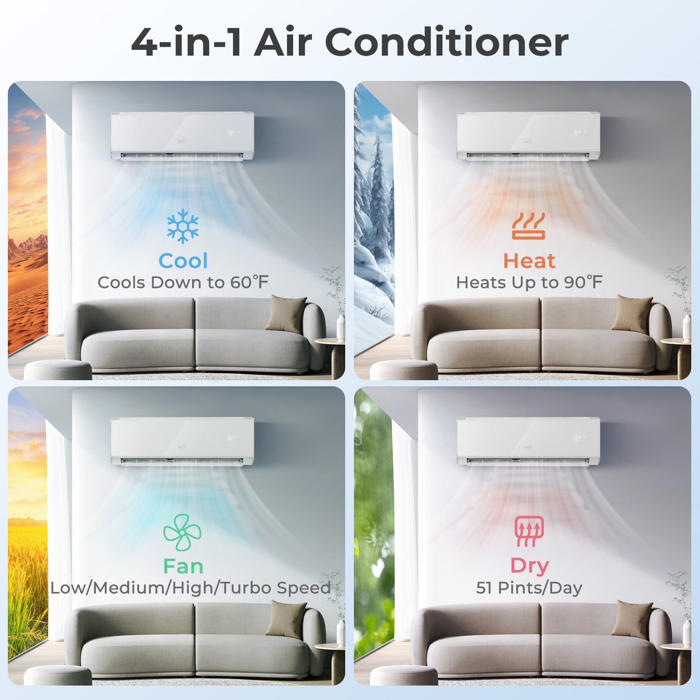 12000 BTU 22 SEER2 208-230V Wifi Enabled Mini Split Air Conditioner and Heater White
