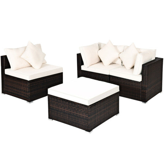 4 Pcs Ottoman Garden Deck Patio Rattan Wicker Furniture Set Cushioned Sofa - White