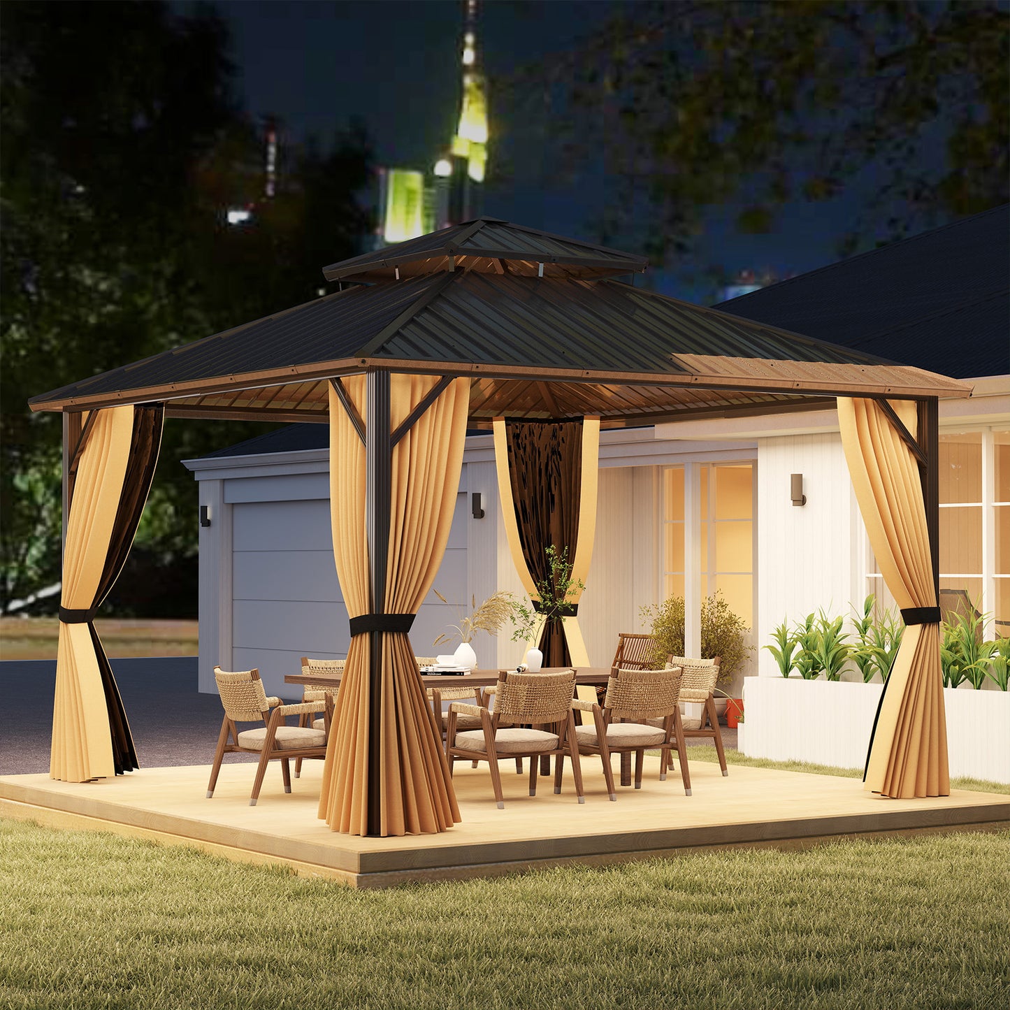 12 x 12 FT Hardtop Gazebo Outdoor Pergola for Patio Garden Deck Lawn Backyard Party Tent-Coffee