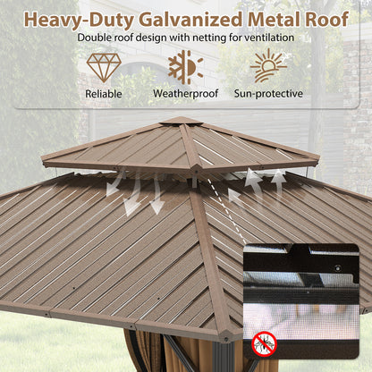 12 x 12 FT Hardtop Gazebo Outdoor Pergola for Patio Garden Deck Lawn Backyard Party Tent-Coffee