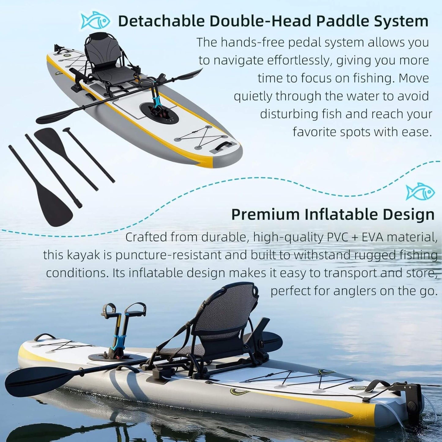 Portable 12FT Lightweight Inflatable PVC Fishing Kayak with Pedal System