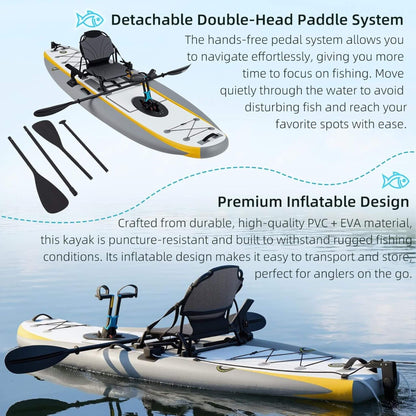 Portable 12FT Lightweight Inflatable PVC Fishing Kayak with Pedal System