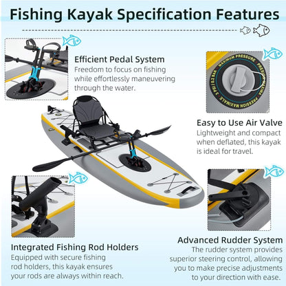Portable 12FT Lightweight Inflatable PVC Fishing Kayak with Pedal System