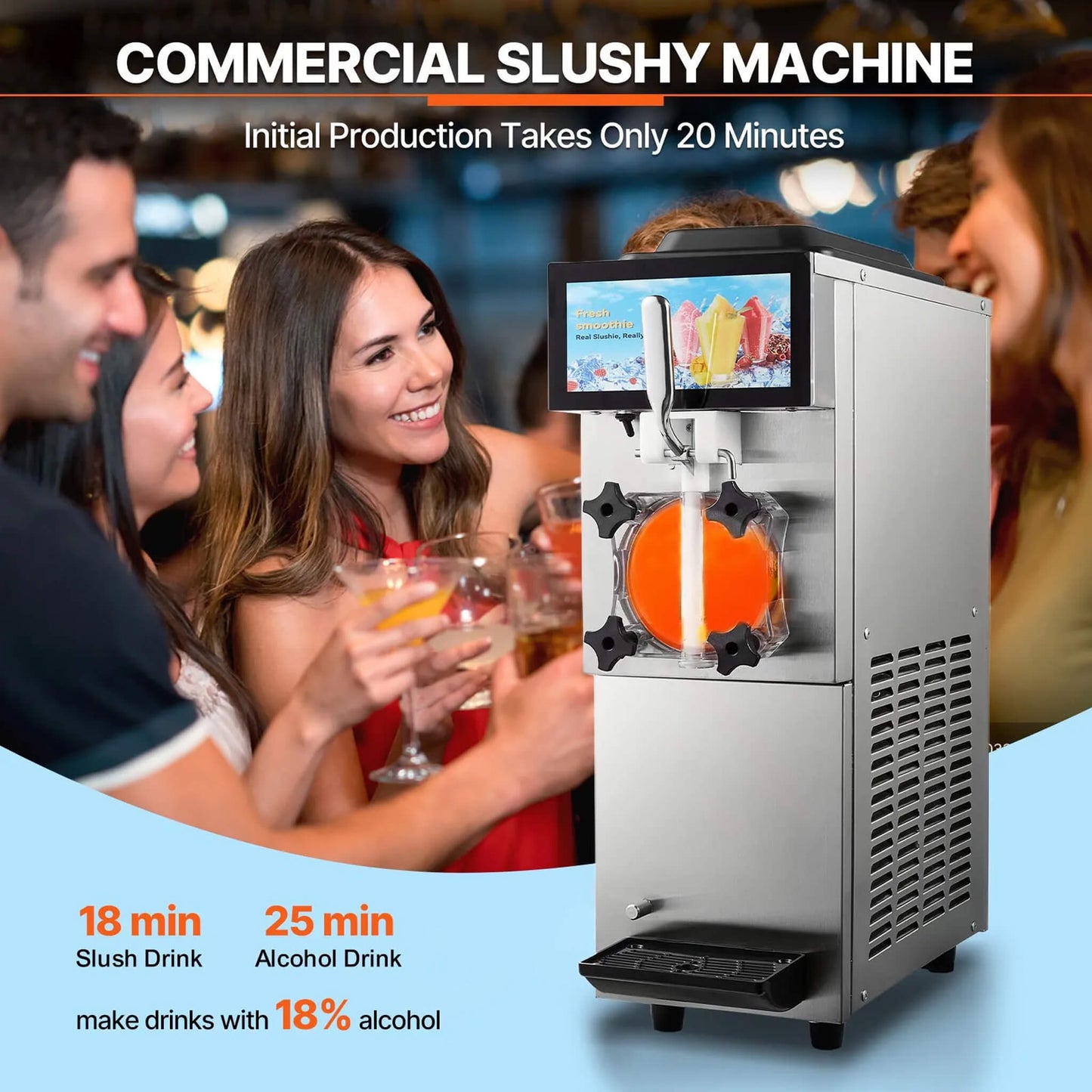 12L Commercial Single Tank Stainless Steel Slushy Machine with Touchscreen