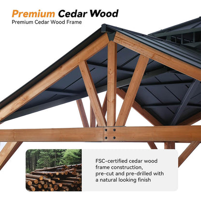 12' x 12' Alora Premium Outdoor Cedar Wood Hardtop Gazebo with Galvanized Steel Roof