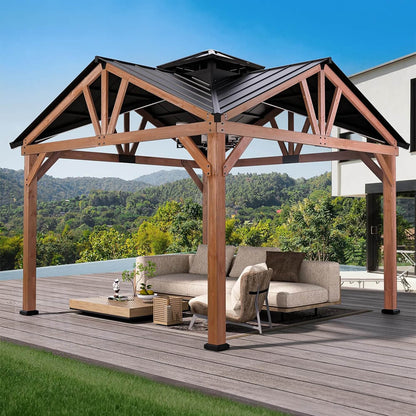 12' x 12' Alora Premium Outdoor Cedar Wood Hardtop Gazebo with Galvanized Steel Roof